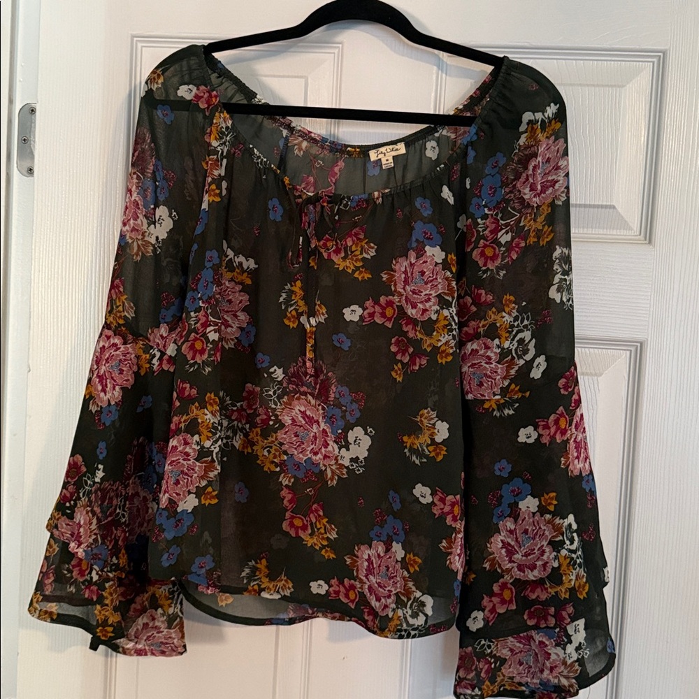 Lily White Floral Blouse in Green and Purple